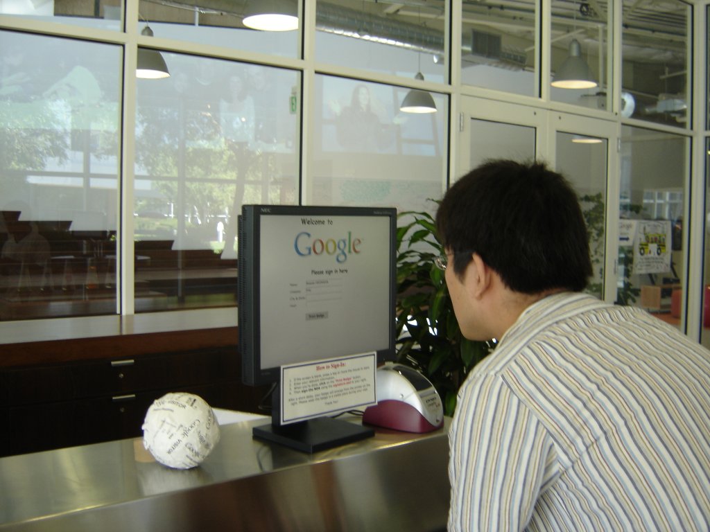 A visitor signs in at the Googleplex, Google's Mountain View headquarters — home of Google's Project Zero security research team.